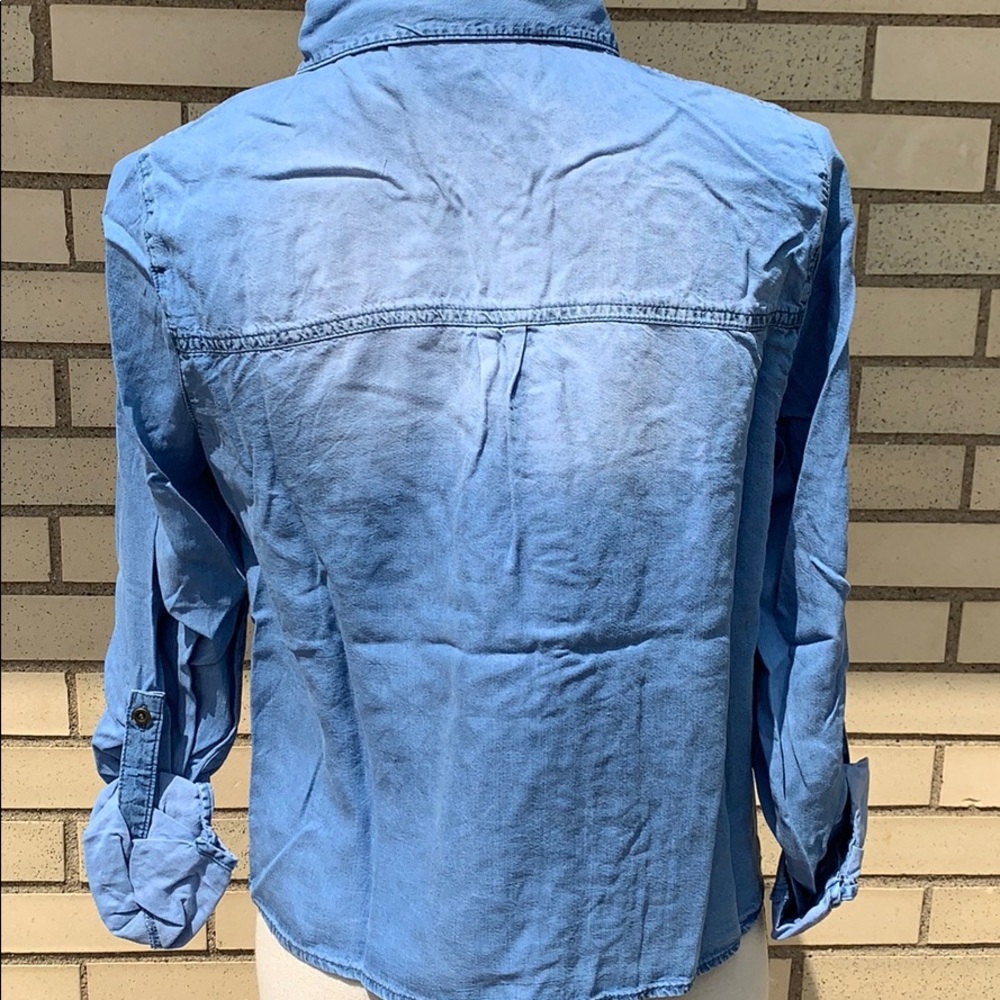 Blue Vintage Denim Distressed Tie Knot Top - Picture 5 of 8